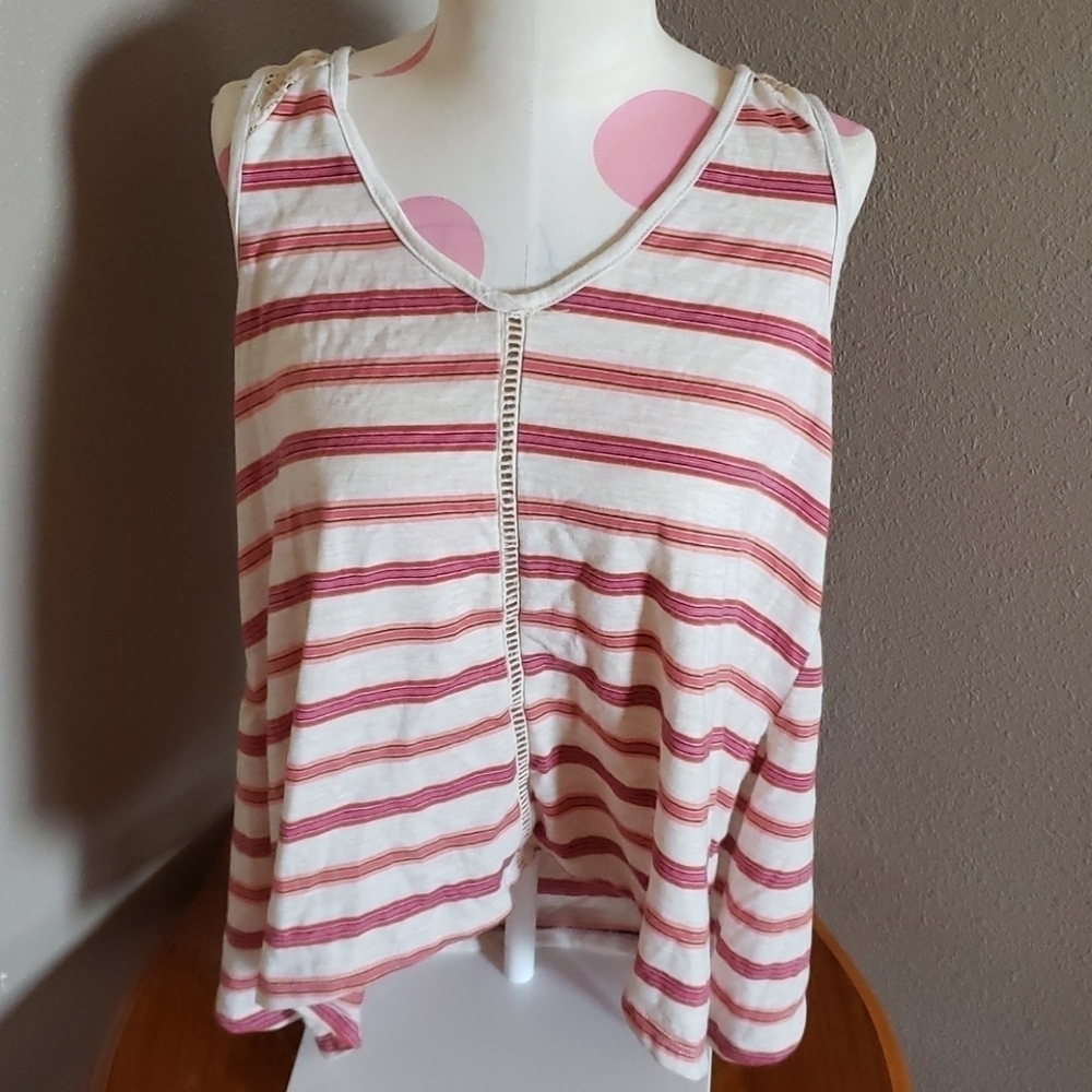 Copper keys Striped waterfall handkerchief Floral Lace Boho Festival tank top
